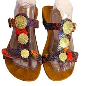 Vionic Multicolor Snake Print Sandals with Gold Discs, Women’s Sz 10